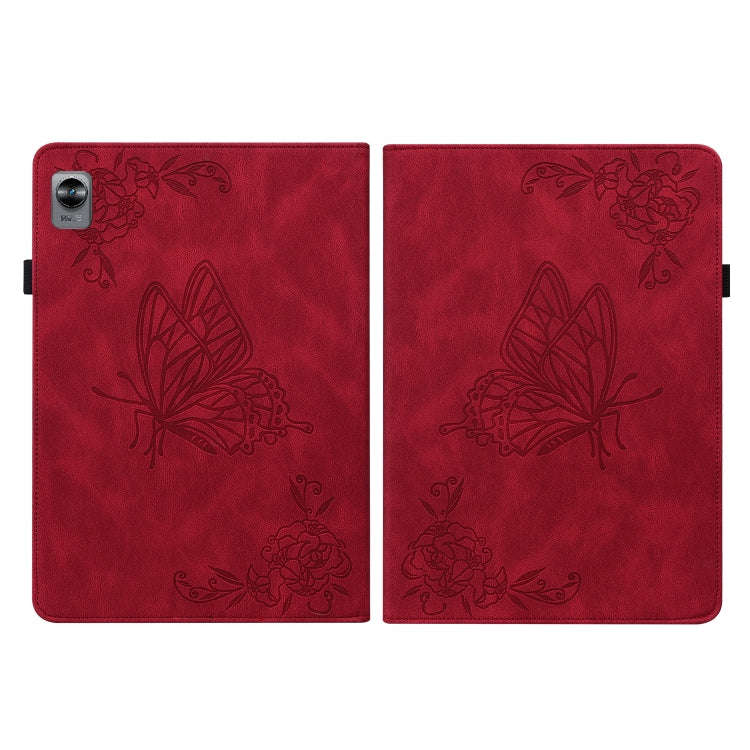 For Realme Pad Mini Butterfly Flower Embossed Leather Tablet Case(Red)