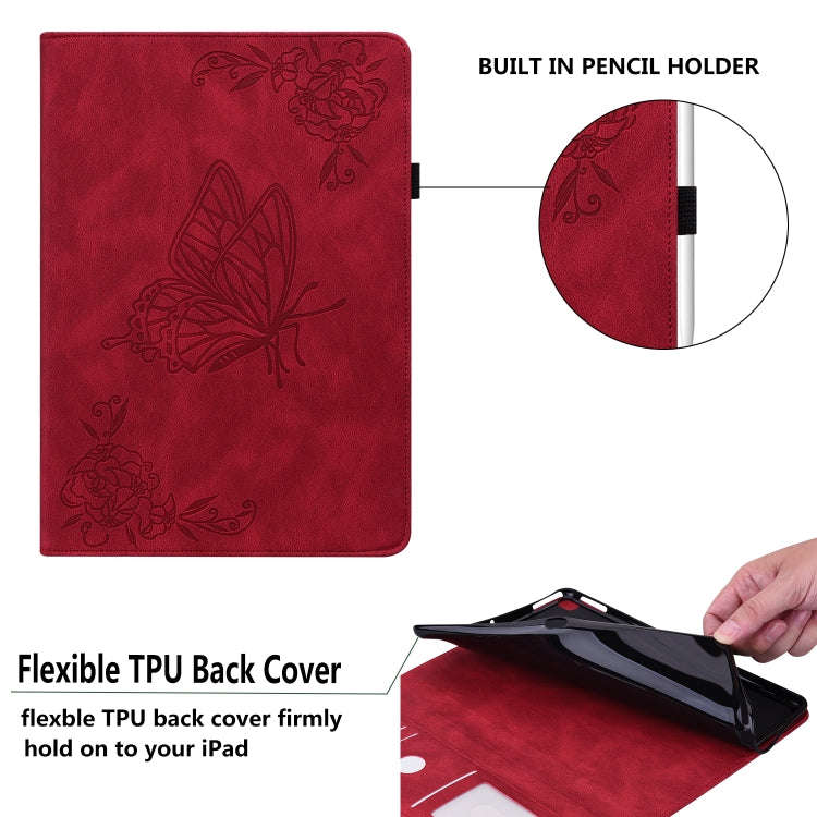 For Realme Pad Mini Butterfly Flower Embossed Leather Tablet Case(Red)