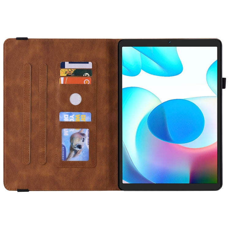 For Realme Pad Mini Butterfly Flower Embossed Leather Tablet Case(Brown)