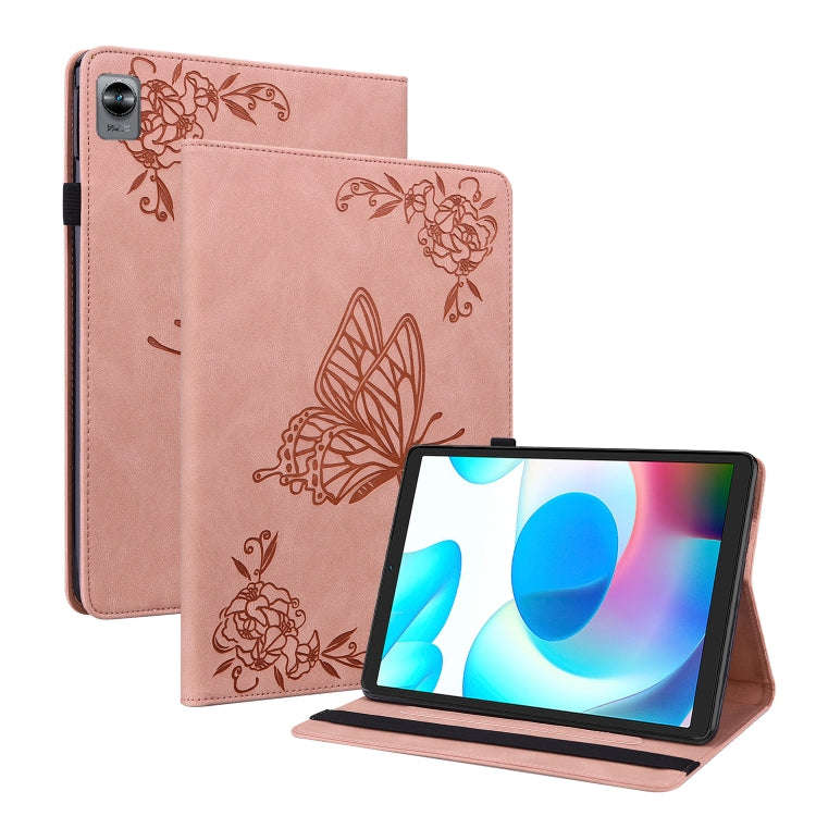For Realme Pad Mini Butterfly Flower Embossed Leather Tablet Case(Rose Gold)