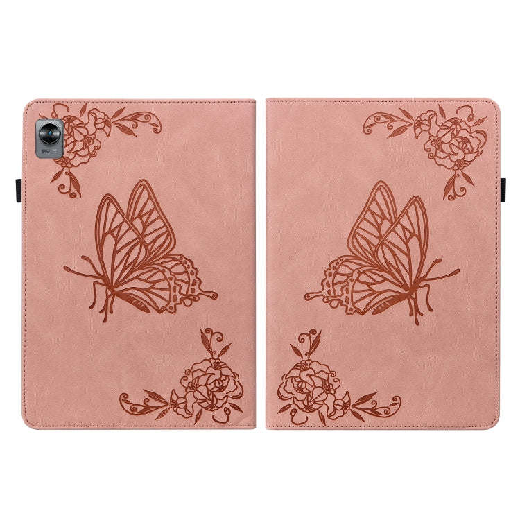 For Realme Pad Mini Butterfly Flower Embossed Leather Tablet Case(Rose Gold)