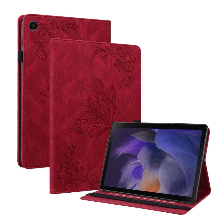 For Realme Pad Butterfly Flower Embossed Leather Tablet Case(Red)