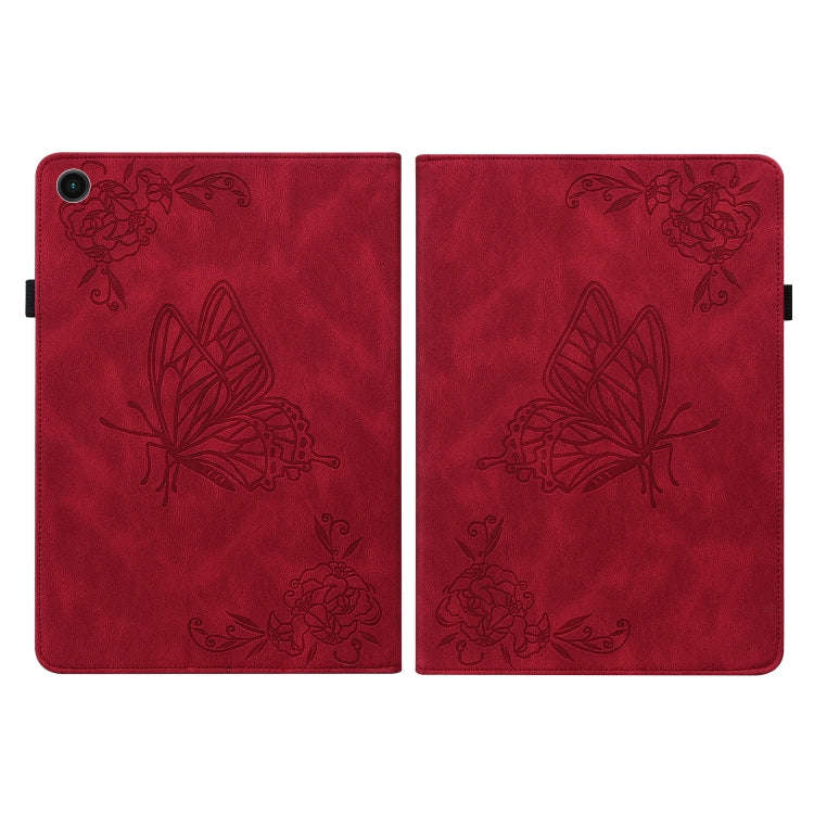 For Realme Pad Butterfly Flower Embossed Leather Tablet Case(Red)