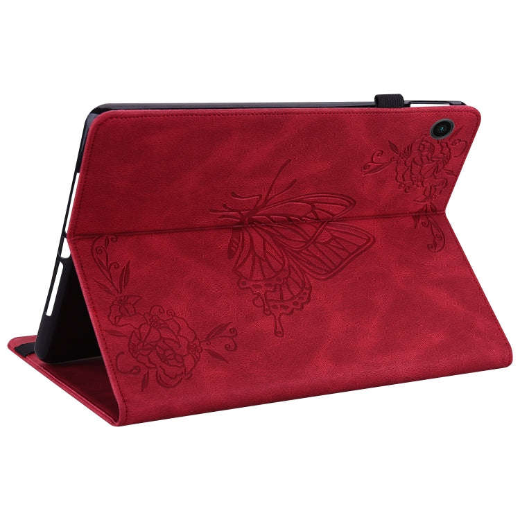 For Realme Pad Butterfly Flower Embossed Leather Tablet Case(Red)