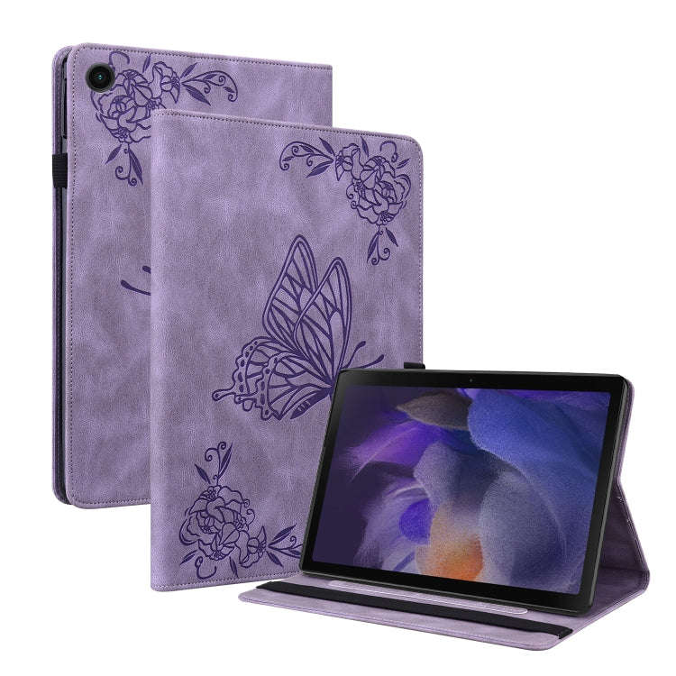 For Realme Pad Butterfly Flower Embossed Leather Tablet Case(Purple)