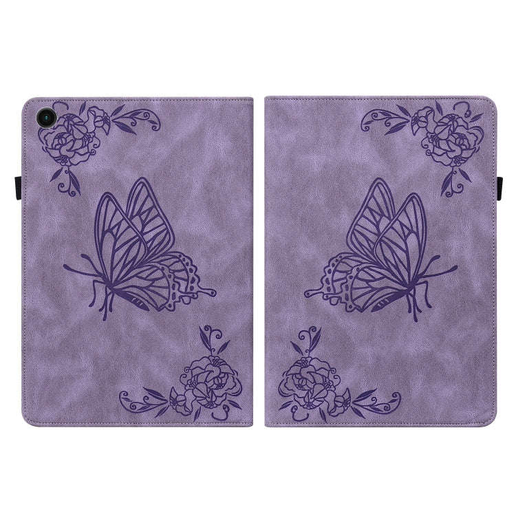 For Realme Pad Butterfly Flower Embossed Leather Tablet Case(Purple)