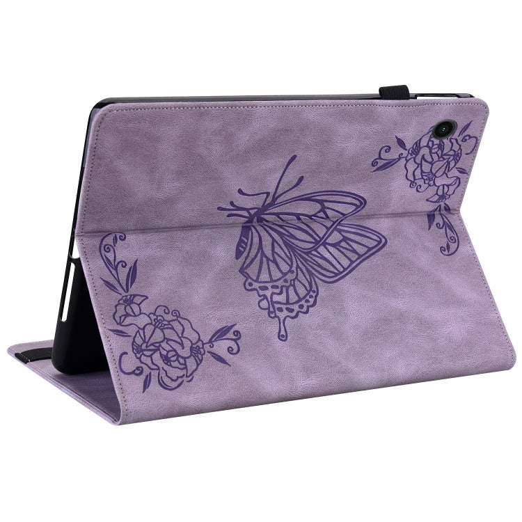 For Realme Pad Butterfly Flower Embossed Leather Tablet Case(Purple)