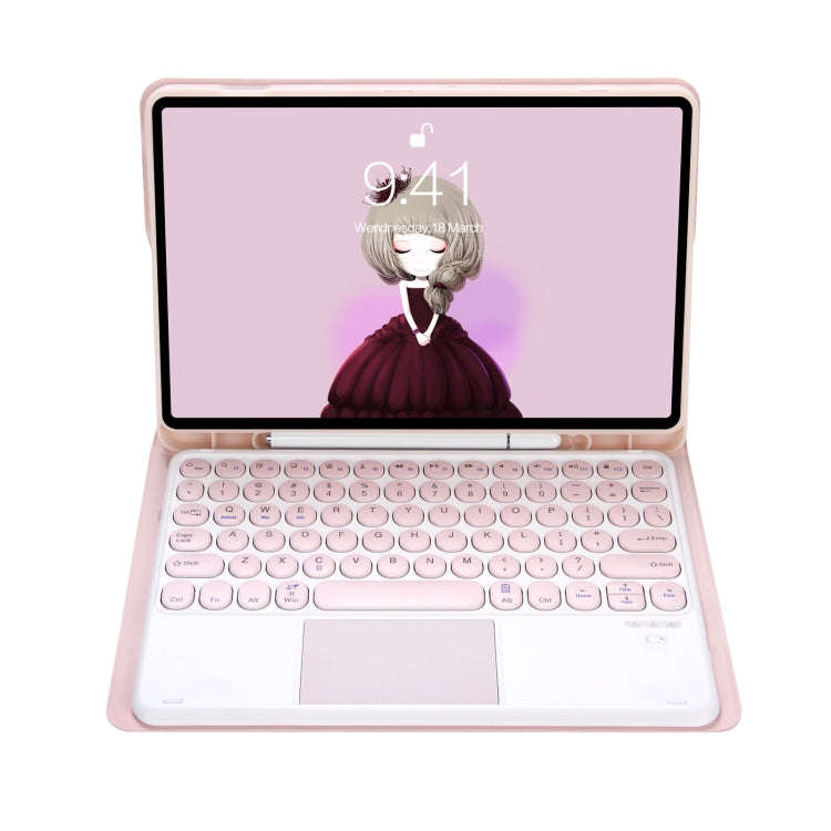 YA610B-A Candy Color Skin Feel Texture Round Keycap Bluetooth Keyboard Leather Case with Touchpad...