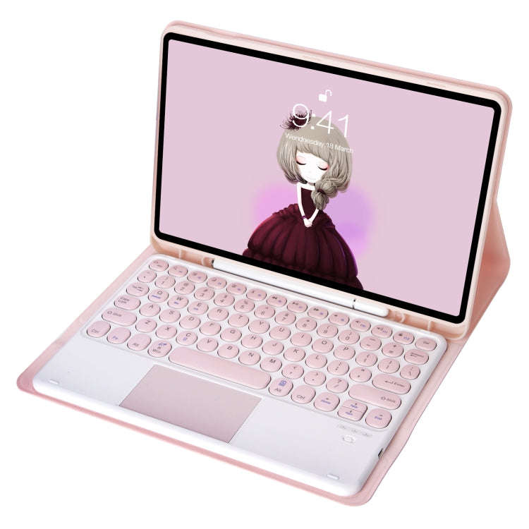 YA610B-A Candy Color Skin Feel Texture Round Keycap Bluetooth Keyboard Leather Case with Touchpad...