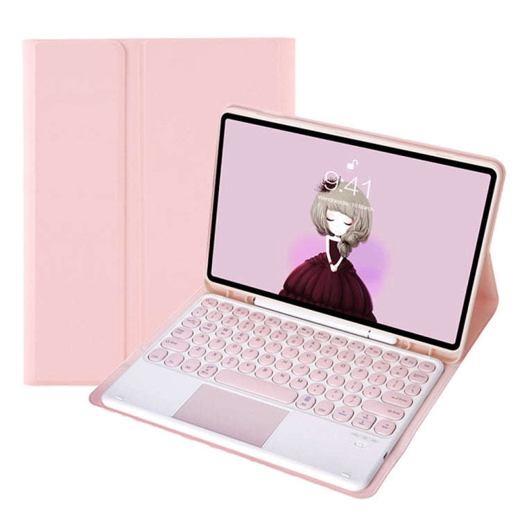 YA08B-A Candy Color Skin Feel Texture Round Keycap Bluetooth Keyboard Leather Case with Touchpad ...