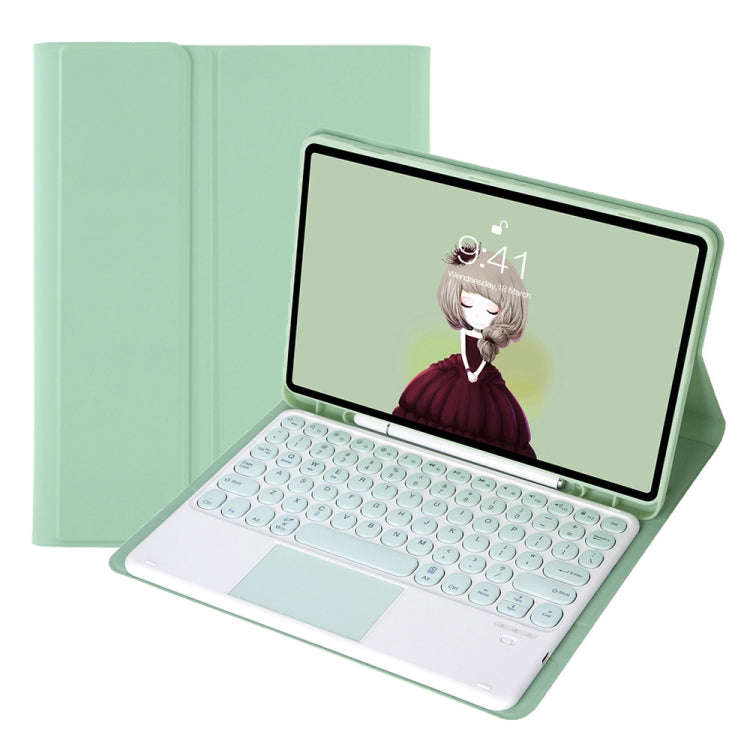 YA08B-A Candy Color Skin Feel Texture Round Keycap Bluetooth Keyboard Leather Case with Touchpad ...
