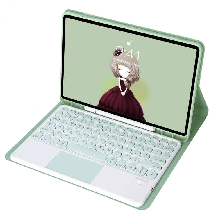 YA08B-A Candy Color Skin Feel Texture Round Keycap Bluetooth Keyboard Leather Case with Touchpad ...