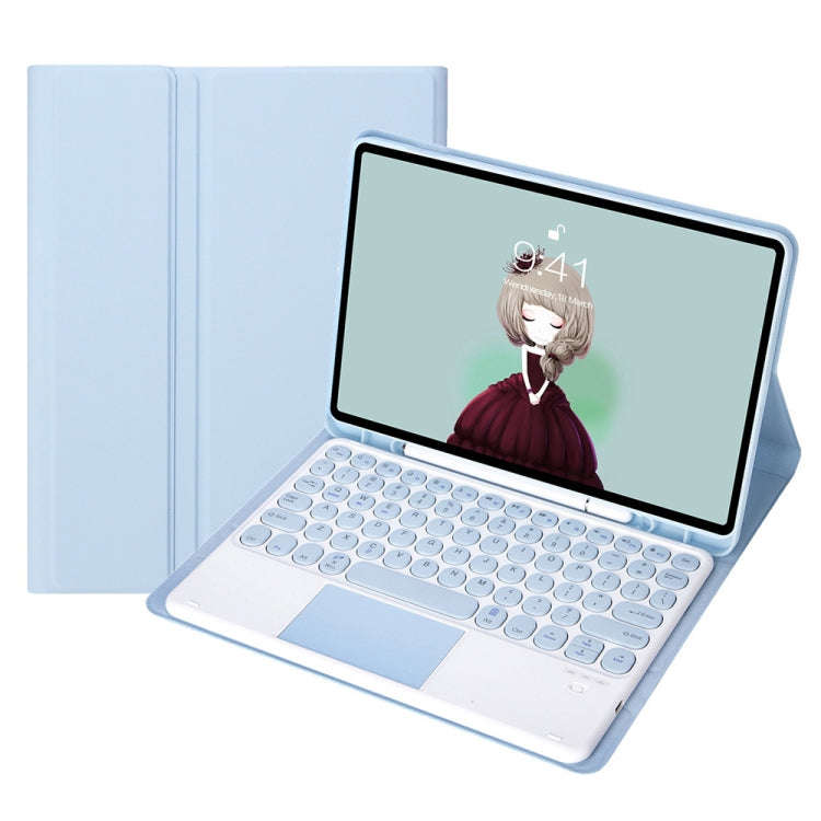 YA08B-A Candy Color Skin Feel Texture Round Keycap Bluetooth Keyboard Leather Case with Touchpad ...