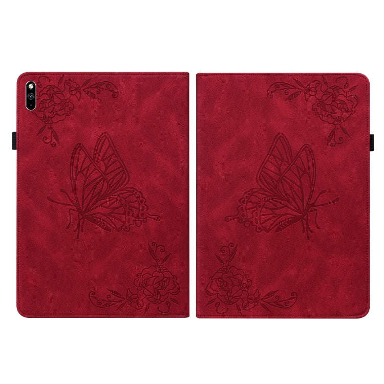 For Huawei MatePad Pro 10.8 2021 Butterfly Flower Embossed Leather Tablet Case(Red)
