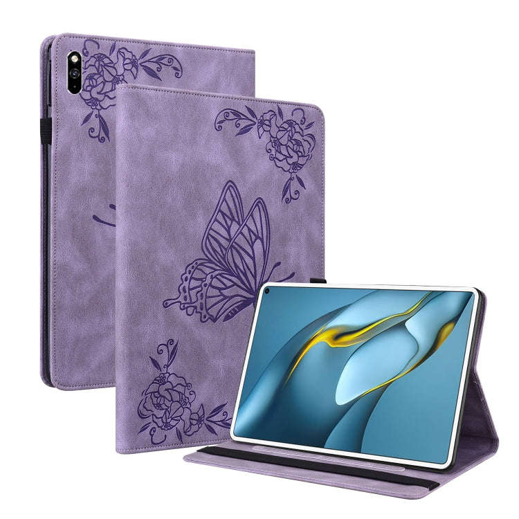 For Huawei MatePad Pro 10.8 2021 Butterfly Flower Embossed Leather Tablet Case(Purple)