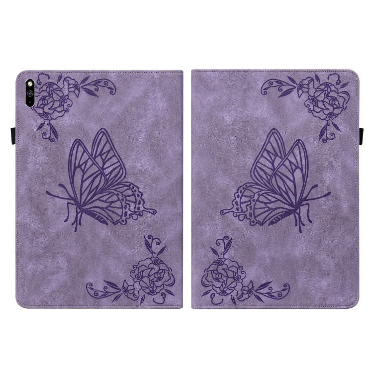 For Huawei MatePad Pro 10.8 2021 Butterfly Flower Embossed Leather Tablet Case(Purple)