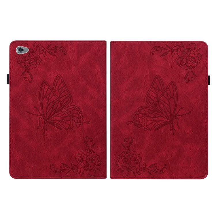 For Huawei MediaPad M5 Lite Butterfly Flower Embossed Leather Tablet Case(Red)