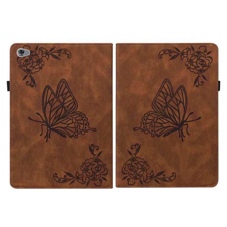 For Huawei MediaPad M5 Lite Butterfly Flower Embossed Leather Tablet Case(Brown)