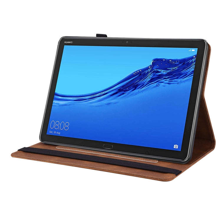 For Huawei MediaPad M5 Lite Butterfly Flower Embossed Leather Tablet Case(Brown)