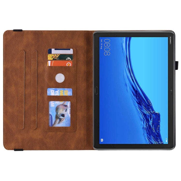 For Huawei MediaPad M5 Lite Butterfly Flower Embossed Leather Tablet Case(Brown)