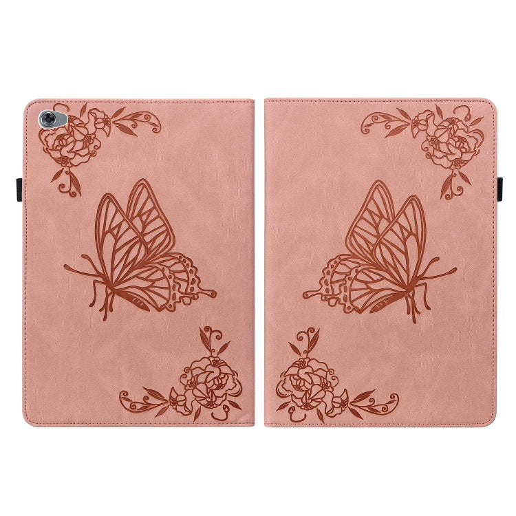 For Huawei MediaPad M5 Lite Butterfly Flower Embossed Leather Tablet Case(Rose Gold)