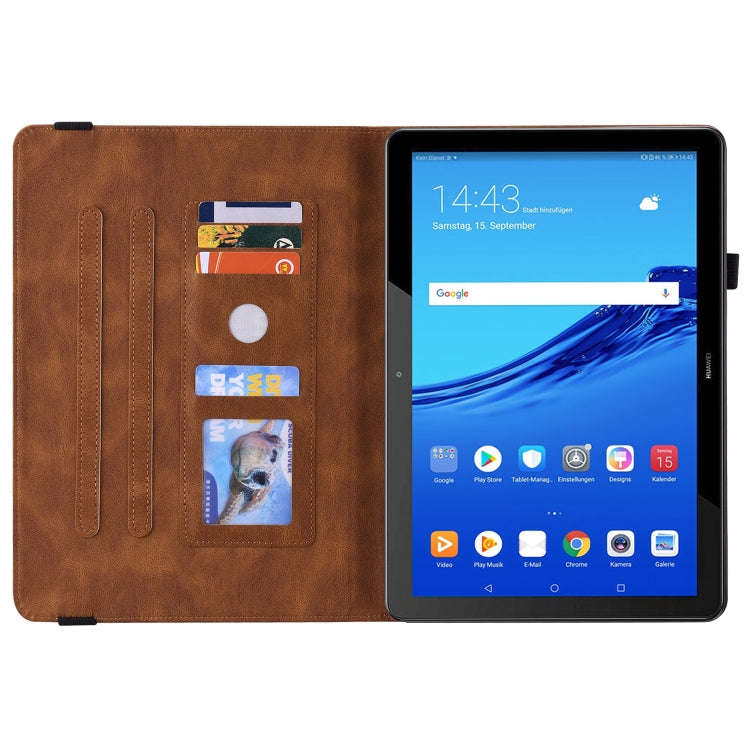 For Huawei MediaPad T5 Butterfly Flower Embossed Leather Tablet Case(Brown)
