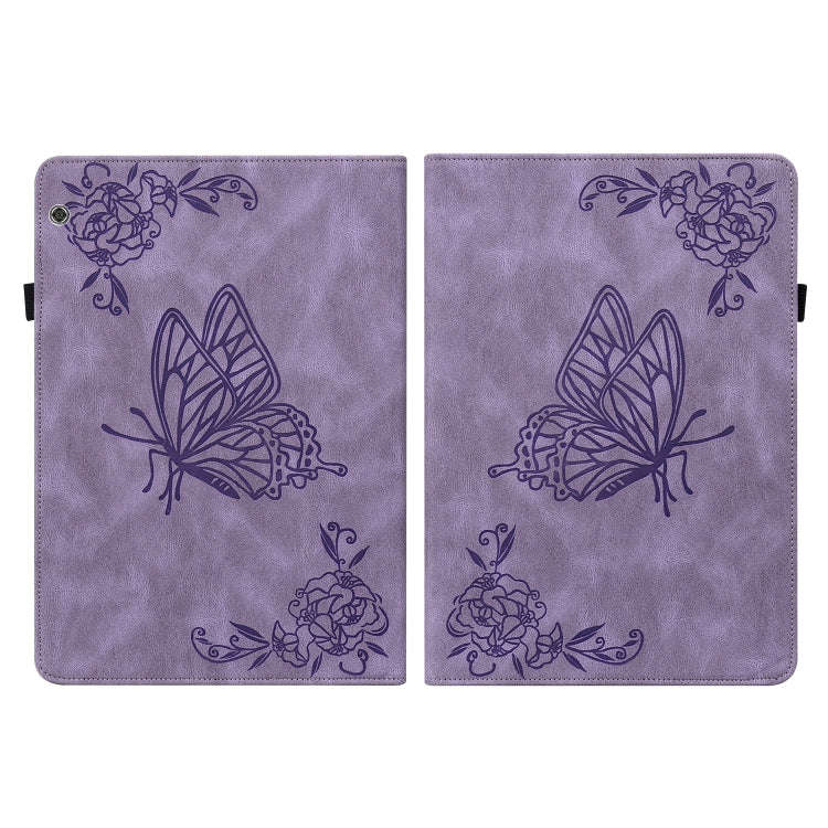 For Huawei MediaPad T5 Butterfly Flower Embossed Leather Tablet Case(Purple)