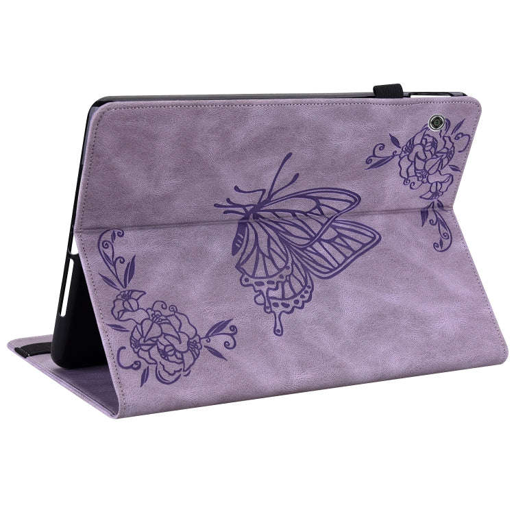 For Huawei MediaPad T5 Butterfly Flower Embossed Leather Tablet Case(Purple)
