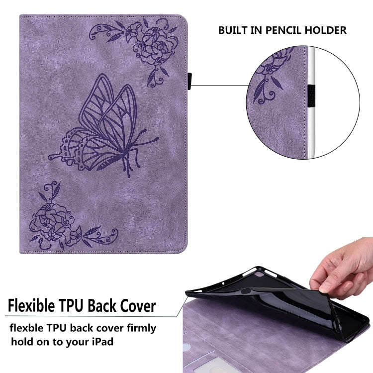 For Huawei MediaPad T5 Butterfly Flower Embossed Leather Tablet Case(Purple)