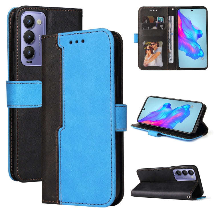 For Tecno Camon 18/18 P Stitching-Color Horizontal Flip Leather Case(Blue)
