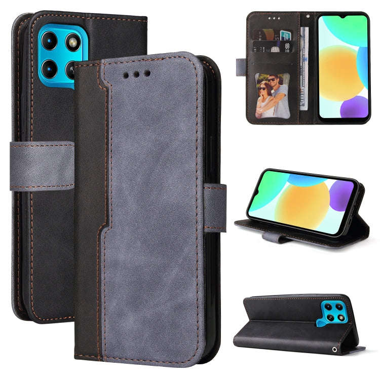 For Infinix Smart 6 Stitching-Color Horizontal Flip Leather Case(Grey)