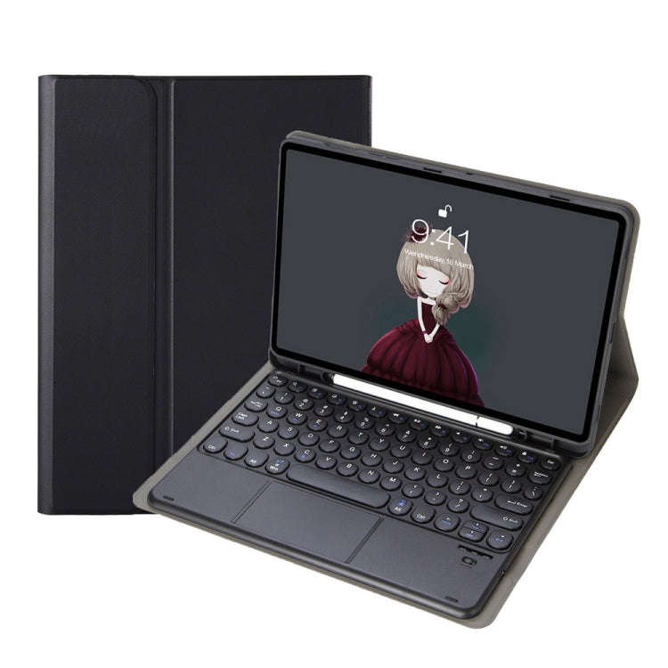 YA610B-A  Lambskin Texture Voltage Round Keycap Bluetooth Keyboard Leather Case with Touchpad For...