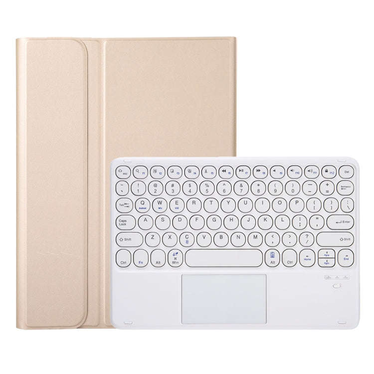 YA610B-A  Lambskin Texture Voltage Round Keycap Bluetooth Keyboard Leather Case with Touchpad For...