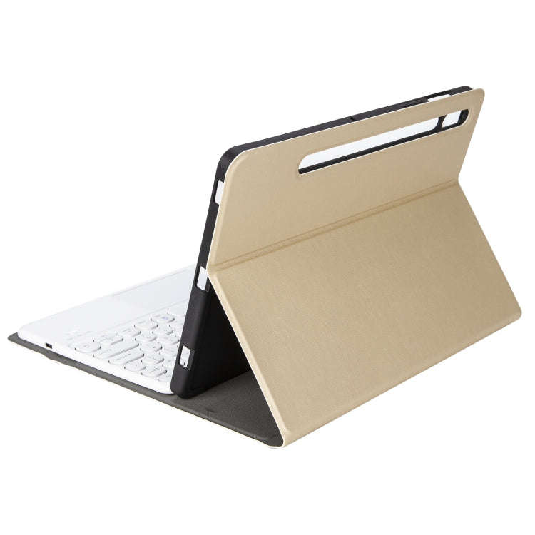 YA610B-A  Lambskin Texture Voltage Round Keycap Bluetooth Keyboard Leather Case with Touchpad For...