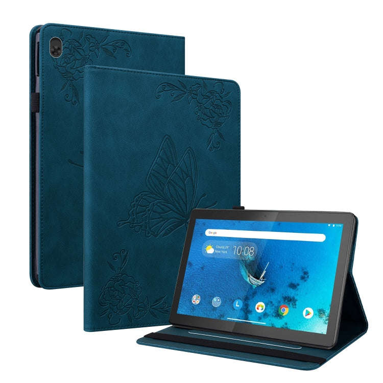 For Lenovo Tab M10 TB-X605L/X605F Butterfly Flower Embossed Leather Tablet Case(Blue)