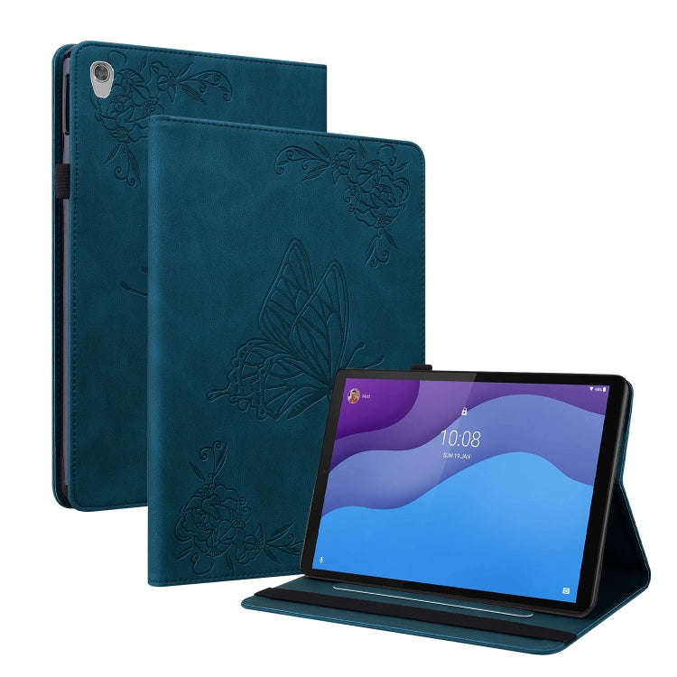 For Lenovo Tab M10 HD 2nd Gen TB-X306X/TB-X306F Butterfly Flower Embossed Leather Tablet Case(Blue)
