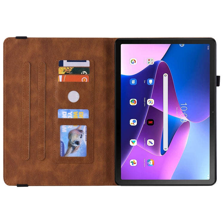 For Lenovo Tab M10 Plus 10.6 3rd Gen Butterfly Flower Embossed Leather Tablet Case(Brown)