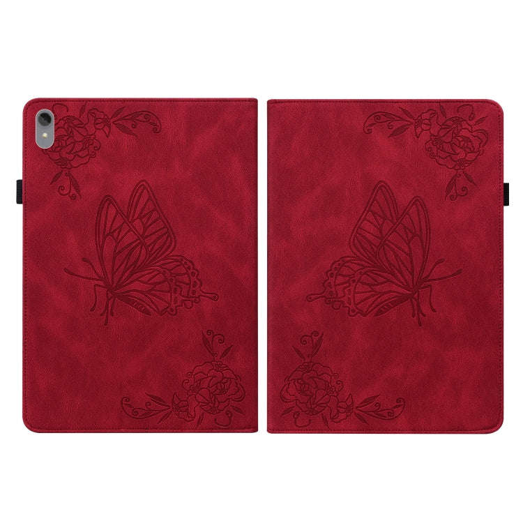 For Lenovo Tab P11 TB-J606F Butterfly Flower Embossed Leather Tablet Case(Red)