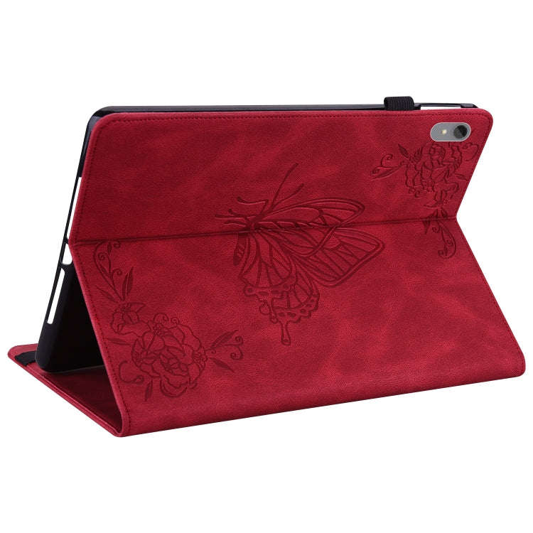 For Lenovo Tab P11 TB-J606F Butterfly Flower Embossed Leather Tablet Case(Red)