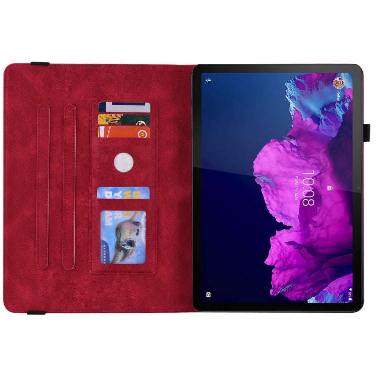 For Lenovo Tab P11 TB-J606F Butterfly Flower Embossed Leather Tablet Case(Red)