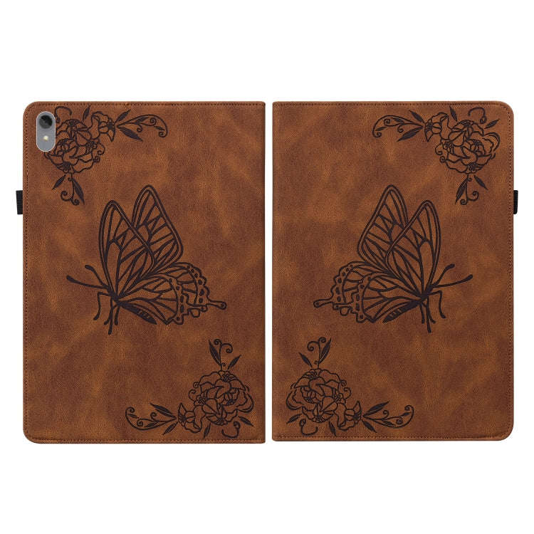 For Lenovo Tab P11 TB-J606F Butterfly Flower Embossed Leather Tablet Case(Brown)