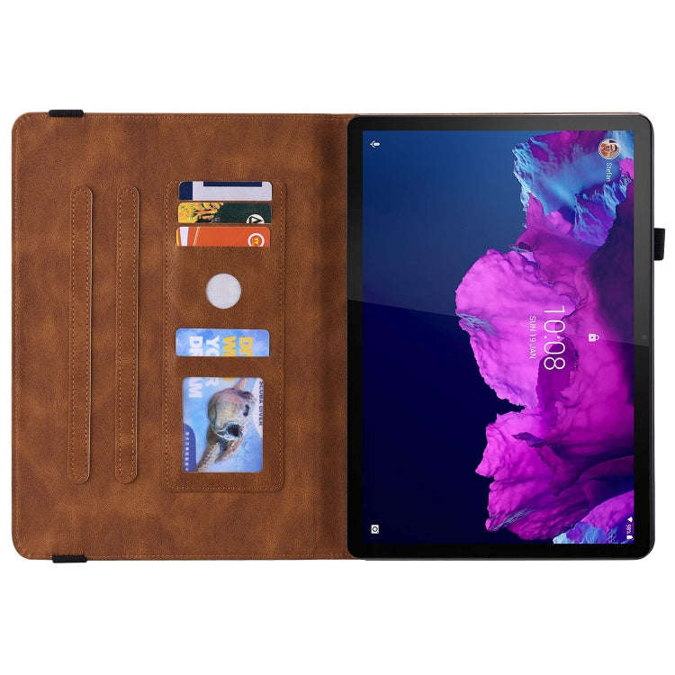 For Lenovo Tab P11 TB-J606F Butterfly Flower Embossed Leather Tablet Case(Brown)
