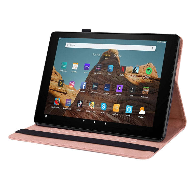 For Amazon Kindle Fire HD 10 2019 / 2017 Butterfly Flower Embossed Leather Tablet Case(Rose Gold)