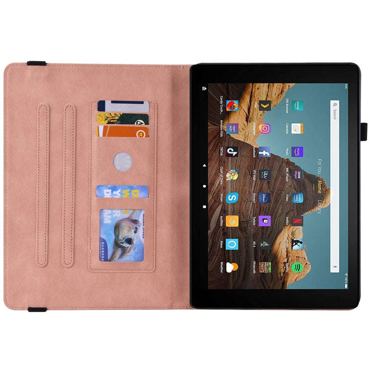 For Amazon Kindle Fire HD 10 2019 / 2017 Butterfly Flower Embossed Leather Tablet Case(Rose Gold)
