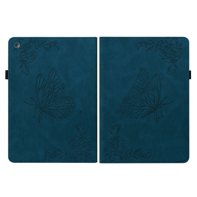 For Amazon Kindle Fire HD 8 2018/2017/2016/2015 Butterfly Flower Embossed Leather Tablet Case(Blue)
