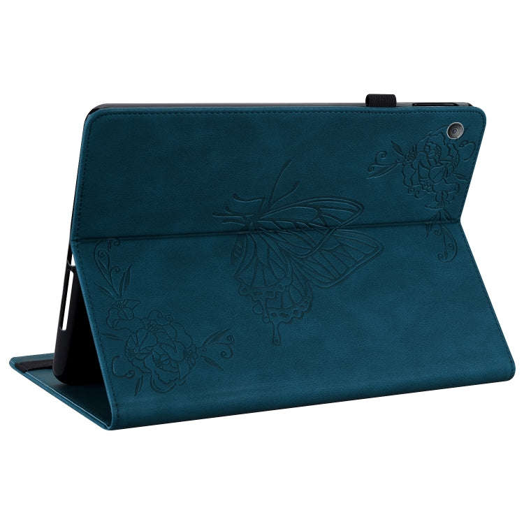 For Amazon Kindle Fire HD 8 2018/2017/2016/2015 Butterfly Flower Embossed Leather Tablet Case(Blue)