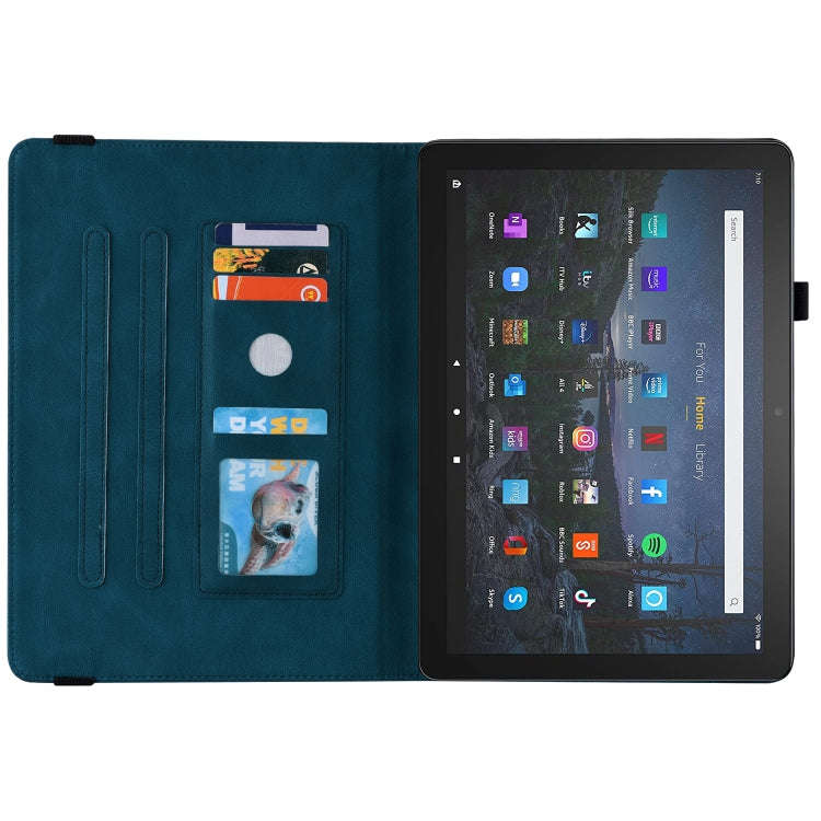 For Amazon Kindle Fire HD 8 2018/2017/2016/2015 Butterfly Flower Embossed Leather Tablet Case(Blue)