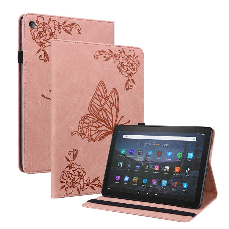 For Amazon Kindle Fire HD 8 2018/2017/2016/2015 Butterfly Flower Embossed Leather Tablet Case(Ros...