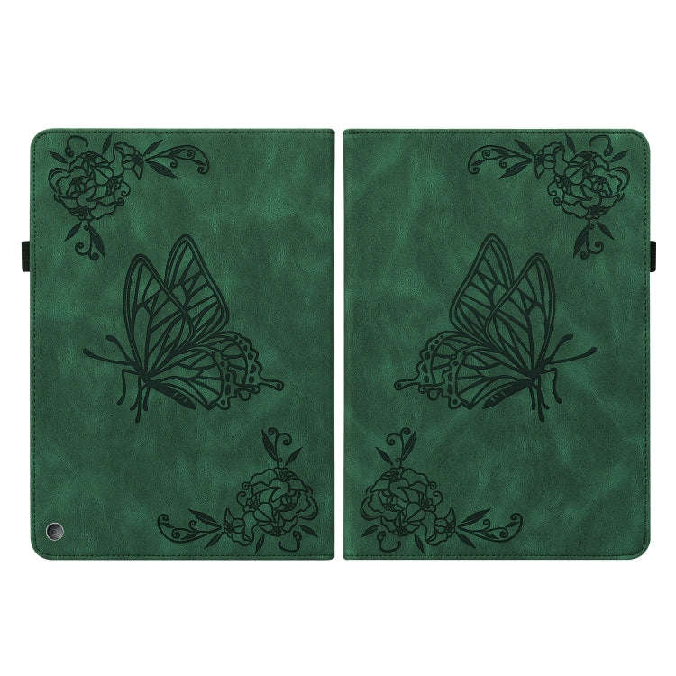 For Amazon Kindle Fire HD 8 2020 Butterfly Flower Embossed Leather Tablet Case(Green)