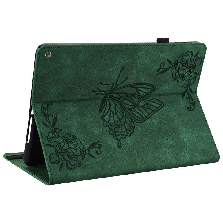For Amazon Kindle Fire HD 8 2020 Butterfly Flower Embossed Leather Tablet Case(Green)